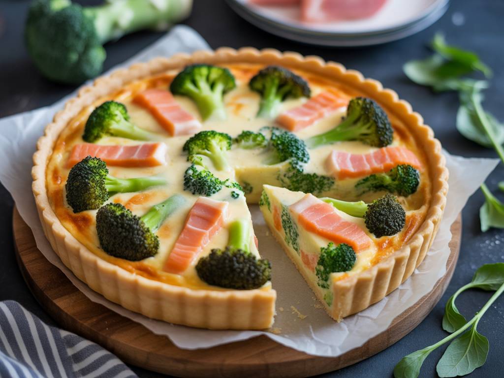 Quiche saumon brocoli moelleuse et rapide à préparer