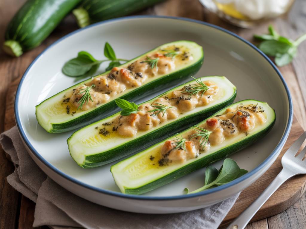 Courgettes au boursin ail et fines herbes gratinées au four
